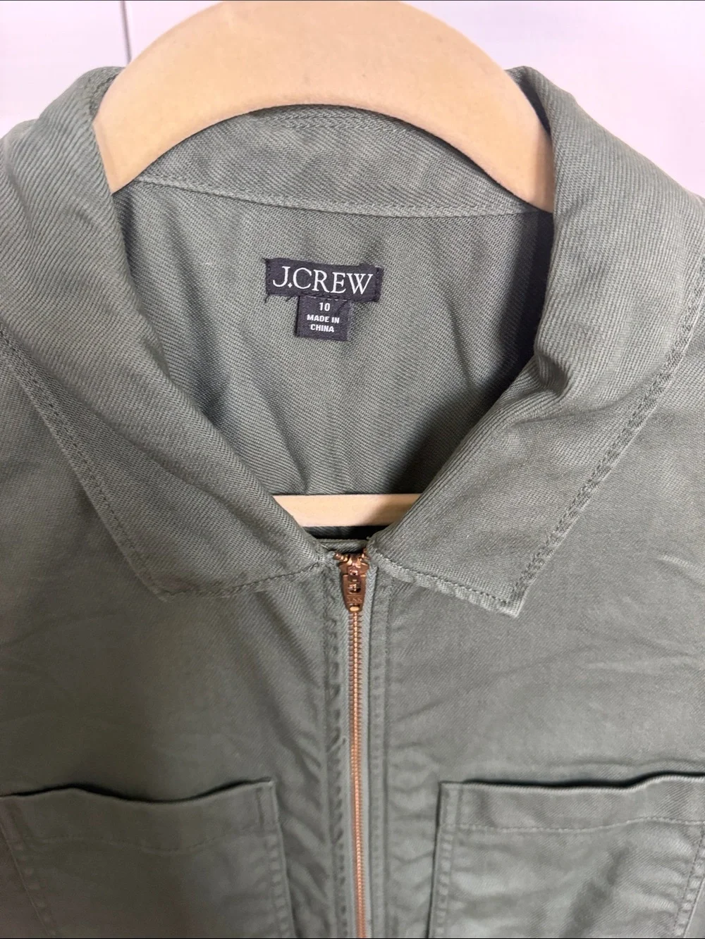 J. Crew Olive Green Zip-Front Utility Dress Size 10